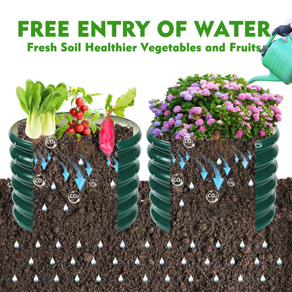 YSEJOMP 17" Tall Round Outdoor Garden Raised Garden Bed Kits-0.8MM Thick Metal Raised Planter Bed/Ground Planter Box for Variety of Flowers,Herbs,Vegetables,Trees (Dark Green, 24 Dia X 16.5 inches)