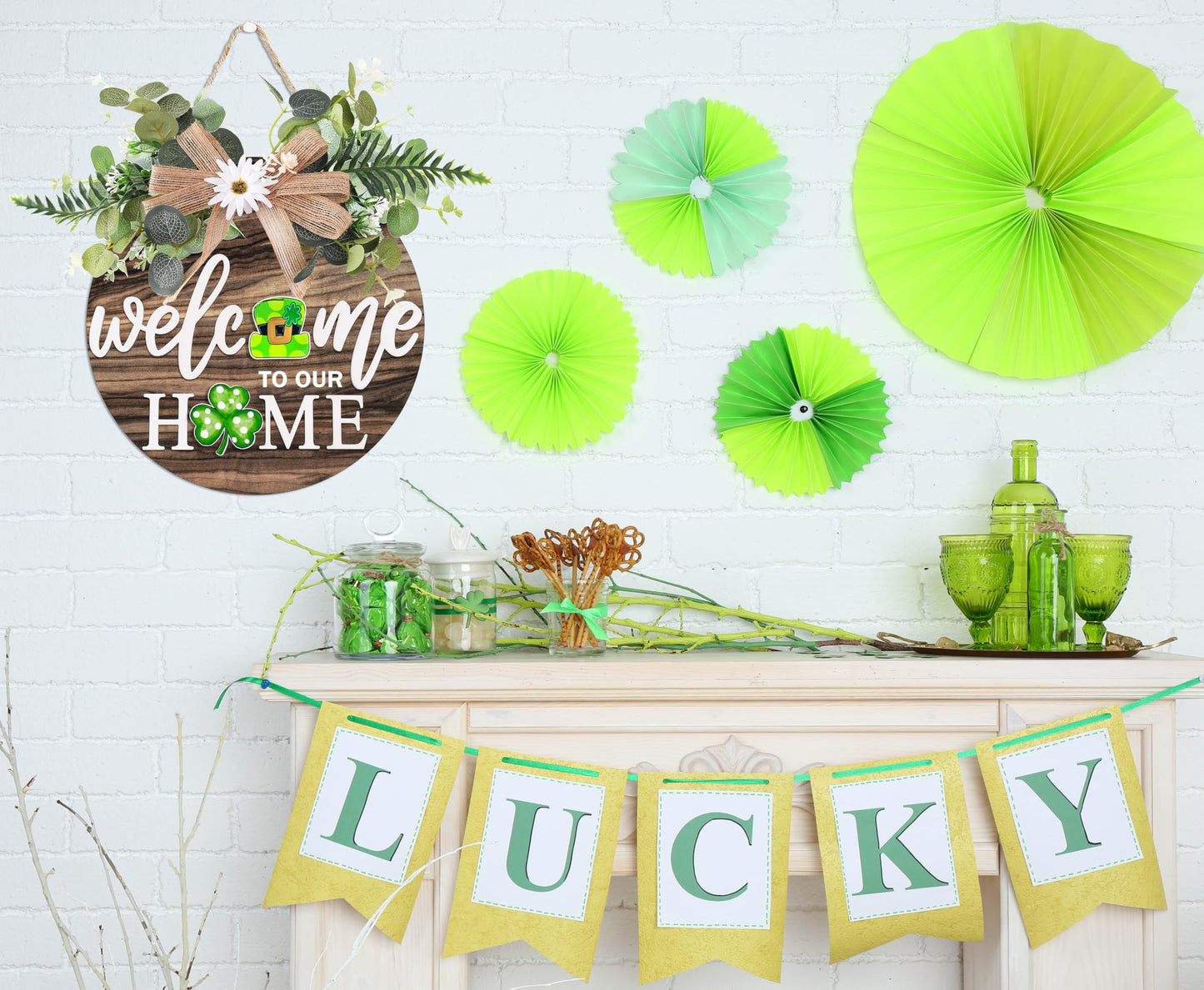 Interchangeable Welcome Sign for Front Door with 4 Seasonal Wreaths 21 Changeable Icons, Farmhouse Rustic Outdoor Welcome Signs Porch, Spring Winter Fall Decorations for Home House Warming Gifts