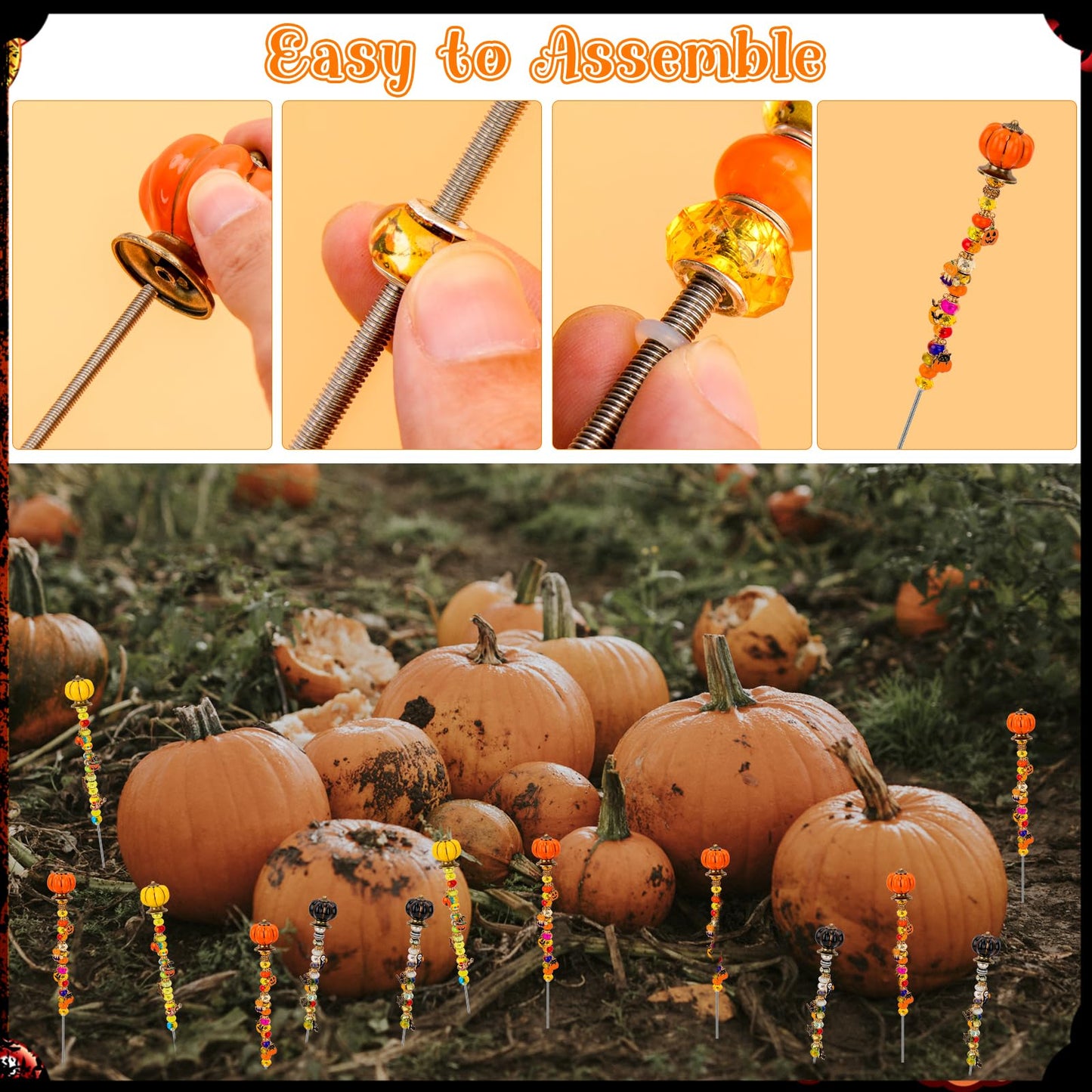 Hysagtek Halloween Fall Decorative Garden Stakes, Set of 6 Fall Metal Yard Stakes with Pumpkins, Happy Halloween Autumn Fall Outdoor Decorations