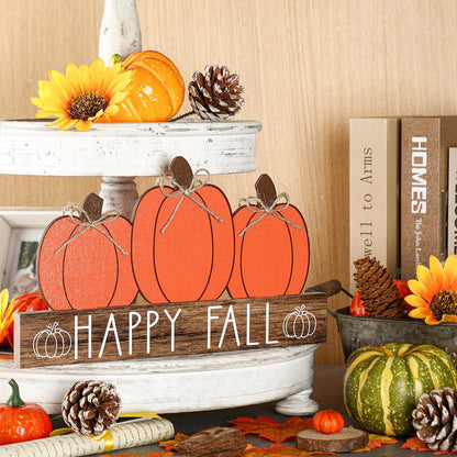 Purpeak Reversible Fall Wooden Table Sign Double Side Halloween and Thanksgiving Tabletop Pumpkin Sign Decor Happy Fall Wood Block Tiered Tray Decor for the Home Shelf Party