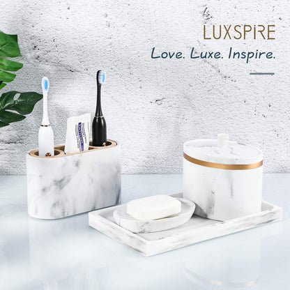 Luxspire Bathroom Vanity Tray, Resin Dresser Jewelry Ring Dish Tank Storage Kitchen Sink Countertop Organizer Plate Holder for Perfume Candles Soap Towel Plant Bathroom Accessories, M, Gravel White