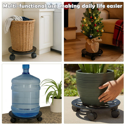 lucpur 2-Pack 12" Round Metal Plant Caddy with Wheels Heavy-Duty Large Rolling Plant Stand Indoor Outdoor Wheeled Planter Dolly Cart Coaster Flower Pot Mover Roller Base, Garden Trolley