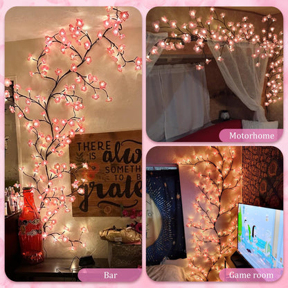 FIALAME DIY Cherry Blossom Lights, 5.91FT, 96 LED, Remote Timer, 8 Light Modes, Resin, Pink Decor for Bedroom and Christmas