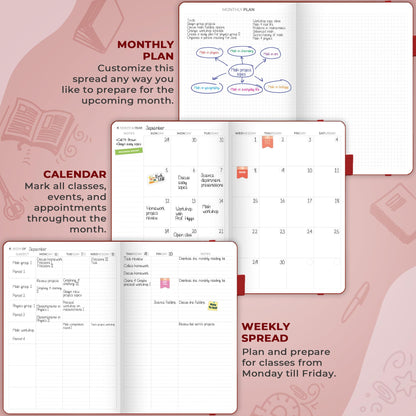 Clever Fox Teacher Planner – School Year Planner with Calendars & Lesson Plans – Teacher Plan Book for Classroom & Homeschool Organization - Undated, 7x10″, Hardcover (Wine Red)