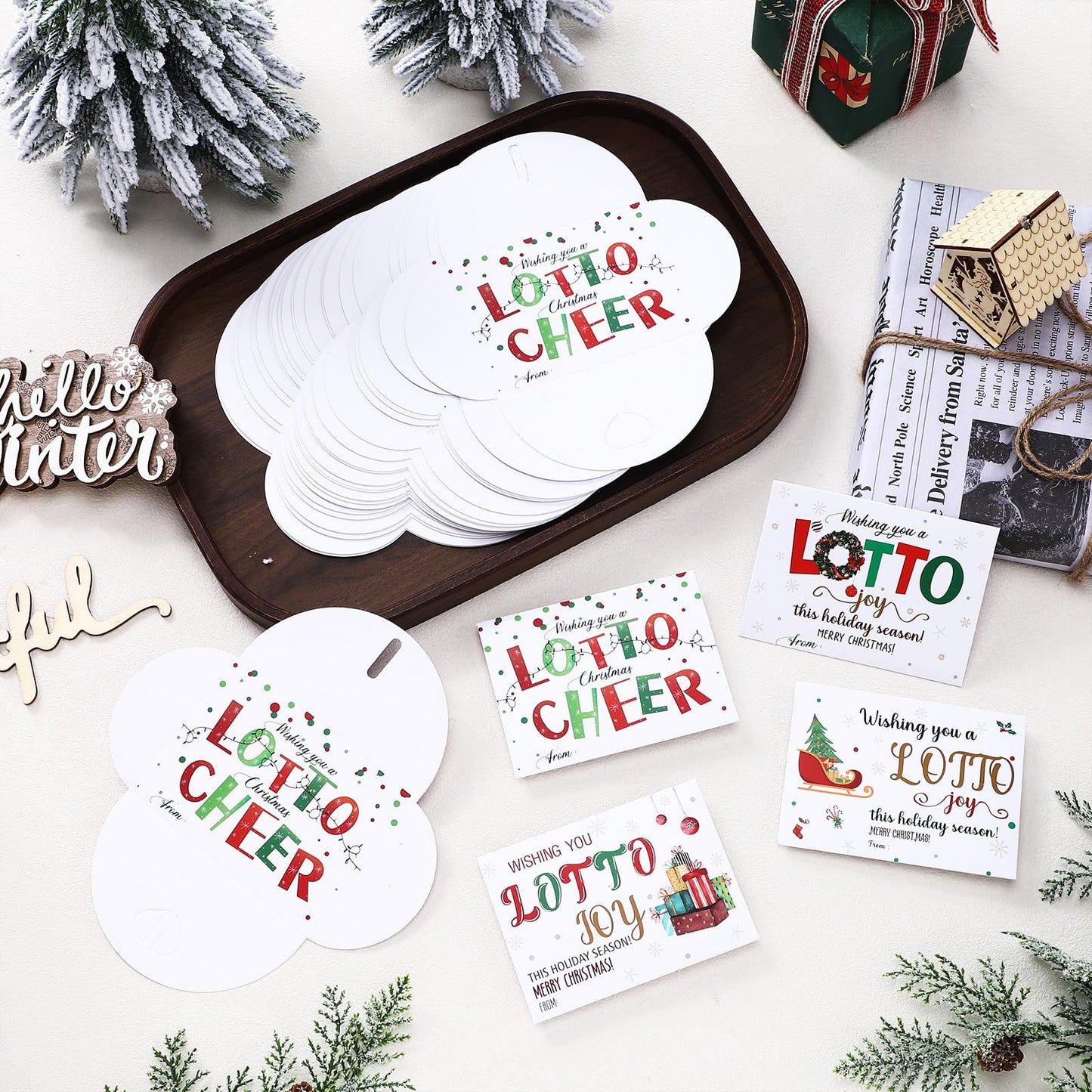 Gersoniel 48 Pack Christmas Lottery Ticket Envelopes with Heart-shaped Clasp Wishing You Luck Gift Card Holders for Christmas Party Supplies Friends Coworkers Gift, 4 Designs