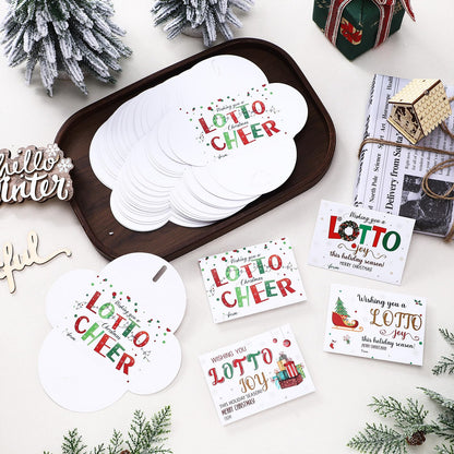 Gersoniel 48 Pack Christmas Lottery Ticket Envelopes with Heart-shaped Clasp Wishing You Luck Gift Card Holders for Christmas Party Supplies Friends Coworkers Gift, 4 Designs