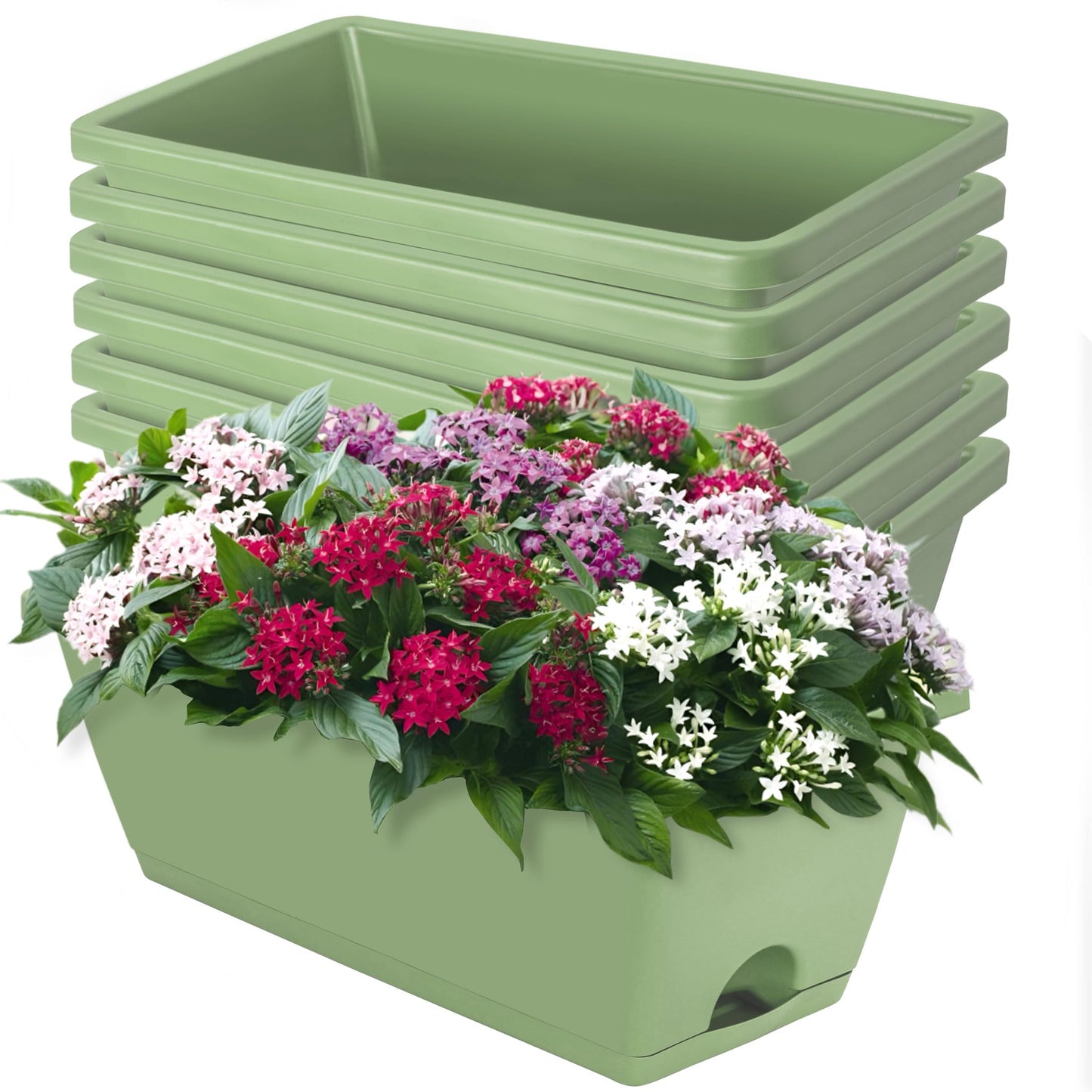 LOCONHA Window Box Planter, Plastic Vegetable Flower Planters Boxes 17 Inches Rectangular Flower Pots with Saucers for Indoor Outdoor Garden, Patio, Home Decor (7, Aqua)