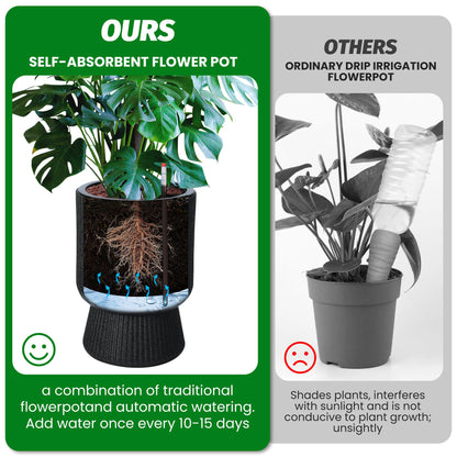 GarveeLife 14.2 in Planters Set of 2, Outdoor＆Indoor Black Planter Pots, Planter Pots with Inner Bucket and Water Level Monitor, for Patio, Porch, Living Room, or Home Office, Classic Black