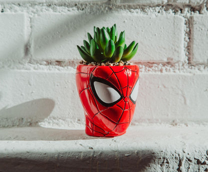 Marvel Comics Spider-Man Web-Head 3-Inch Ceramic Mini Planter with Artificial Succulent | Small Flower Pot, Faux Indoor Plants