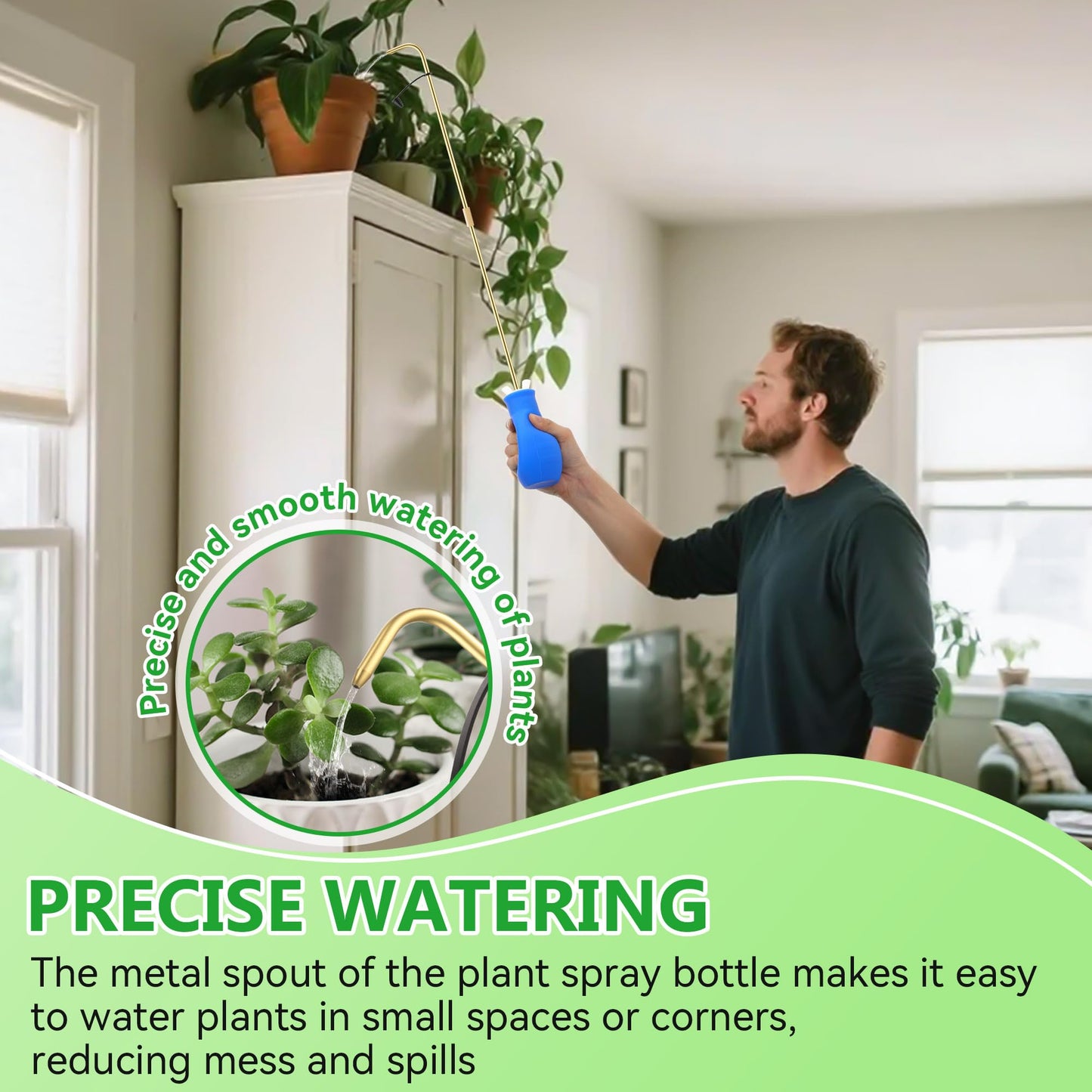 Squeeze Bottle for Hanging Plants, 19" Long Spout Plant Watering Bottle, Easy Squeeze Indoor/Outdoor Watering Can Alternative, Precise Sprinkling for Hanging Baskets, Houseplants(Blue,8 oz,1 Pack)