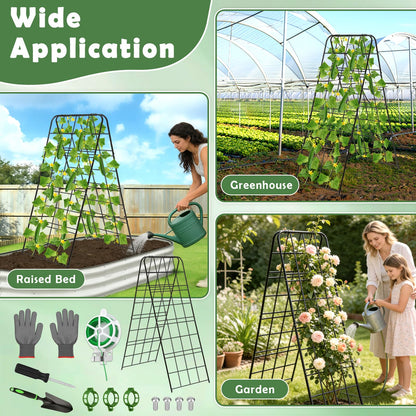 Cucumber Trellis 43.3’’x15.7’’ with Twist Tie and Clips, A-Frame Garden Trellis for Climbing Plants Heavy Duty Metal Plant Support for Cucumber, Grape, Tomato, Pea, Bean, Flower, Raised Bed
