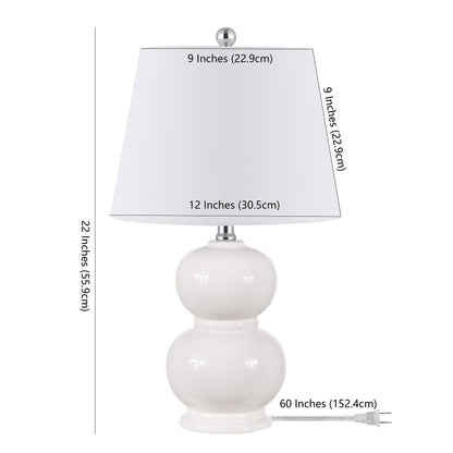 SAFAVIEH Lighting Collection Everlee Modern Contemporary Ivory Ceramic Double Gourd 22-inch Bedroom Living Room Home Office Desk Nightstand Table Lamp (LED Bulb Included)