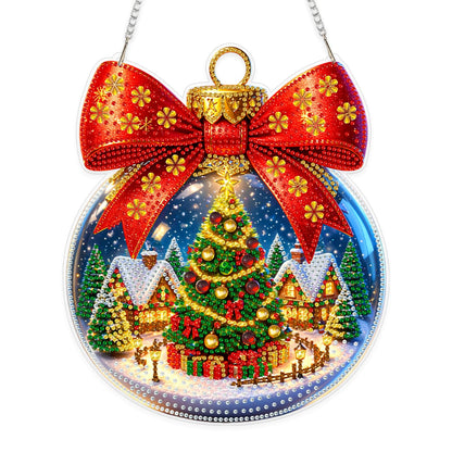 Yunzlly DIY Christmas Hanging Diamond Art Pendant Kit, Special Crystal Diamonds Painting Ornament Kit for Adults, Acrylic Hanging Gem Painting Board for Window Door Wall Decor (Christmas Ball Wreath)