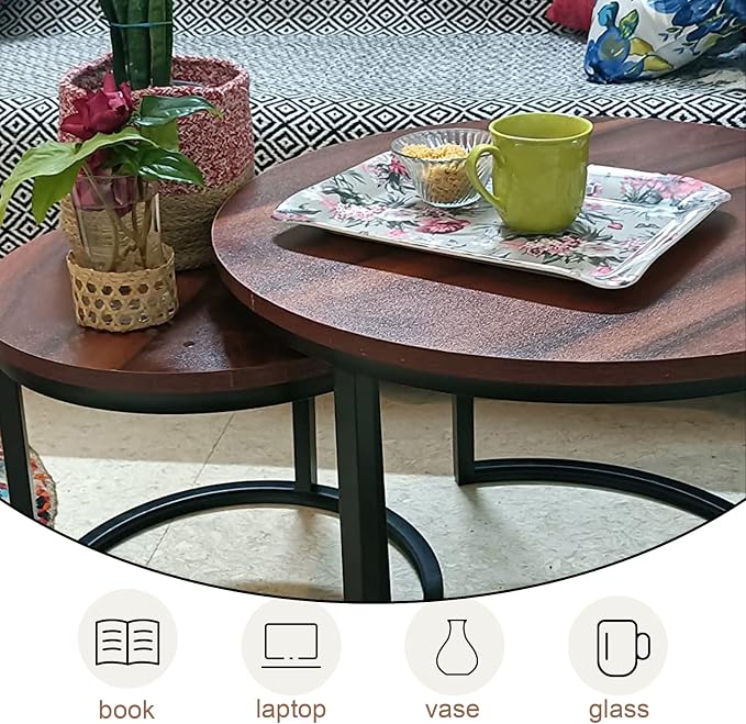 Garden 4 you Nesting Coffee Table Rustic Brown 2 Sets for Small Place Engineered Wood Sofa End Side Table for Living Room Cabin Bed Room Dining Room
