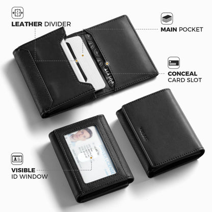 VULKIT Business Card Holder Premium Leather RFID Blocking Card Case With ID Window Magnetic Closure Holds Up to 40 Business Cards