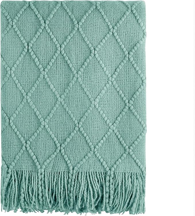 BOURINA Throw Blanket Textured Solid Soft Sofa Throw Couch Cover Knitted Decorative Blanket, 60 inchx80 inch Dark Cyan