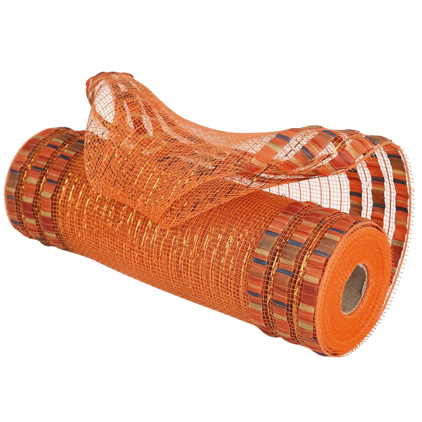 HUIHUANG Fall Deco Mesh 10 inch Wide Metallic Orange Mesh Ribbon Roll with Fall Print Decorative Poly Mesh for Fall Wreath Supplies, Swags, Garland, Thanksgiving Decor, Tree Decor-10 Yards