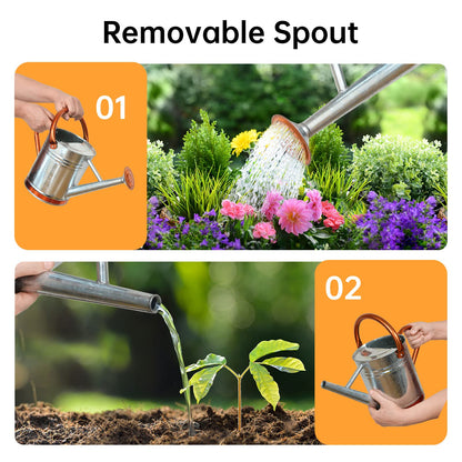 Lechloris Metal Watering Can for Outdoor Plants, Galvanized Steel Watering Can with Removable spout, 1 Gallon,Perfect Home & Garden Décor Retro Zinc Hue