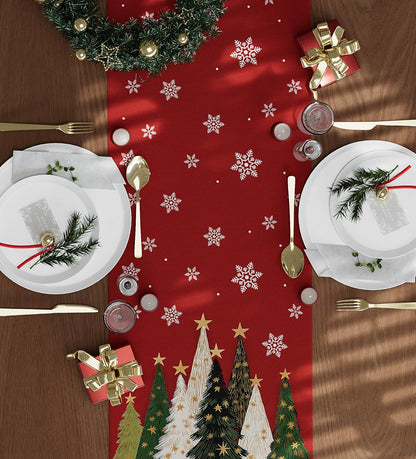 CHAMBERY Christmas Table Runner,13''X72'' Seasonal Christmas Tree Snowflakes Seasonal Decorations Table Runner, Perfect for Party Dinner Table Decor,Kitchen,Mantel,Bedroom Decoration
