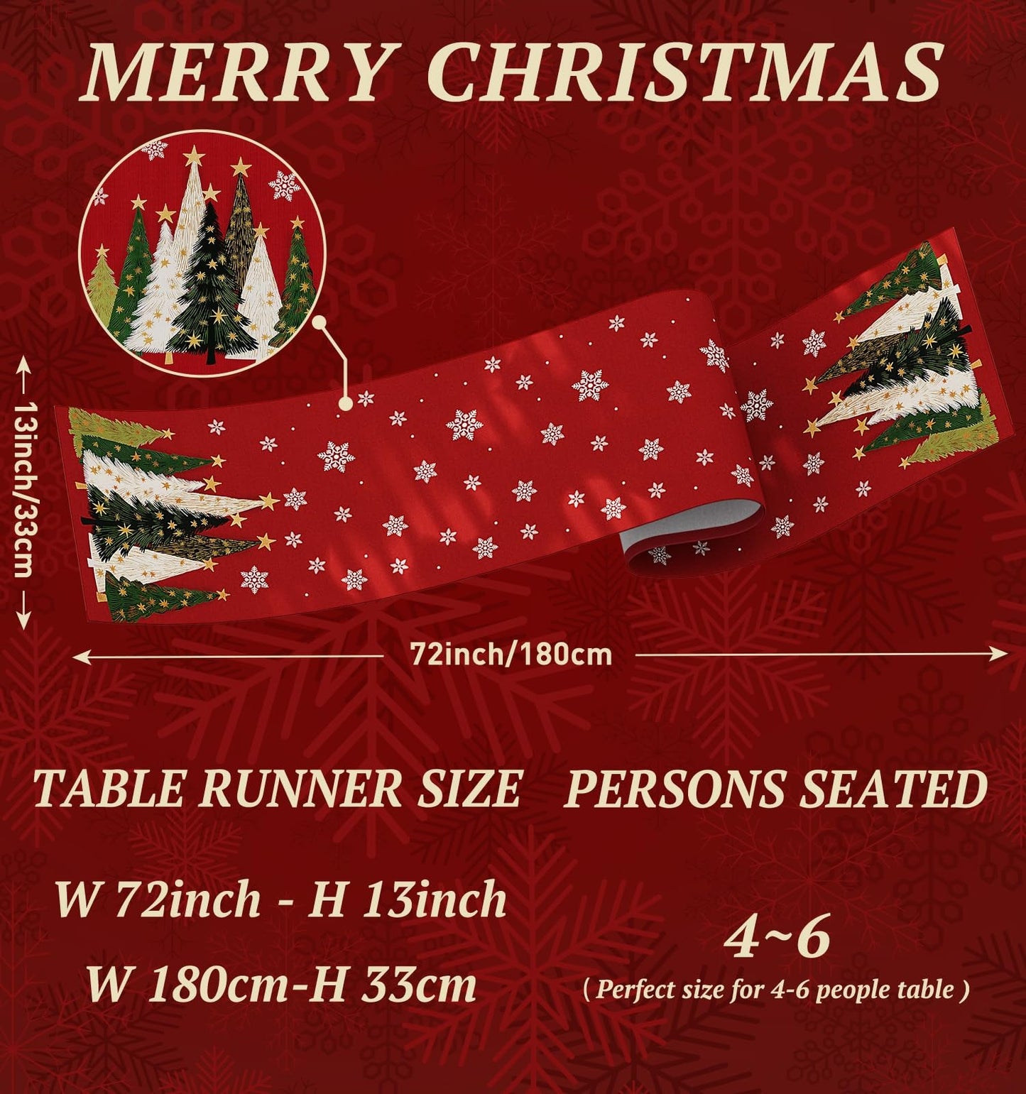 CHAMBERY Christmas Table Runner,13''X72'' Seasonal Christmas Tree Snowflakes Seasonal Decorations Table Runner, Perfect for Party Dinner Table Decor,Kitchen,Mantel,Bedroom Decoration