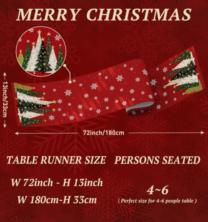 CHAMBERY Christmas Table Runner,13''X72'' Seasonal Christmas Tree Snowflakes Seasonal Decorations Table Runner, Perfect for Party Dinner Table Decor,Kitchen,Mantel,Bedroom Decoration