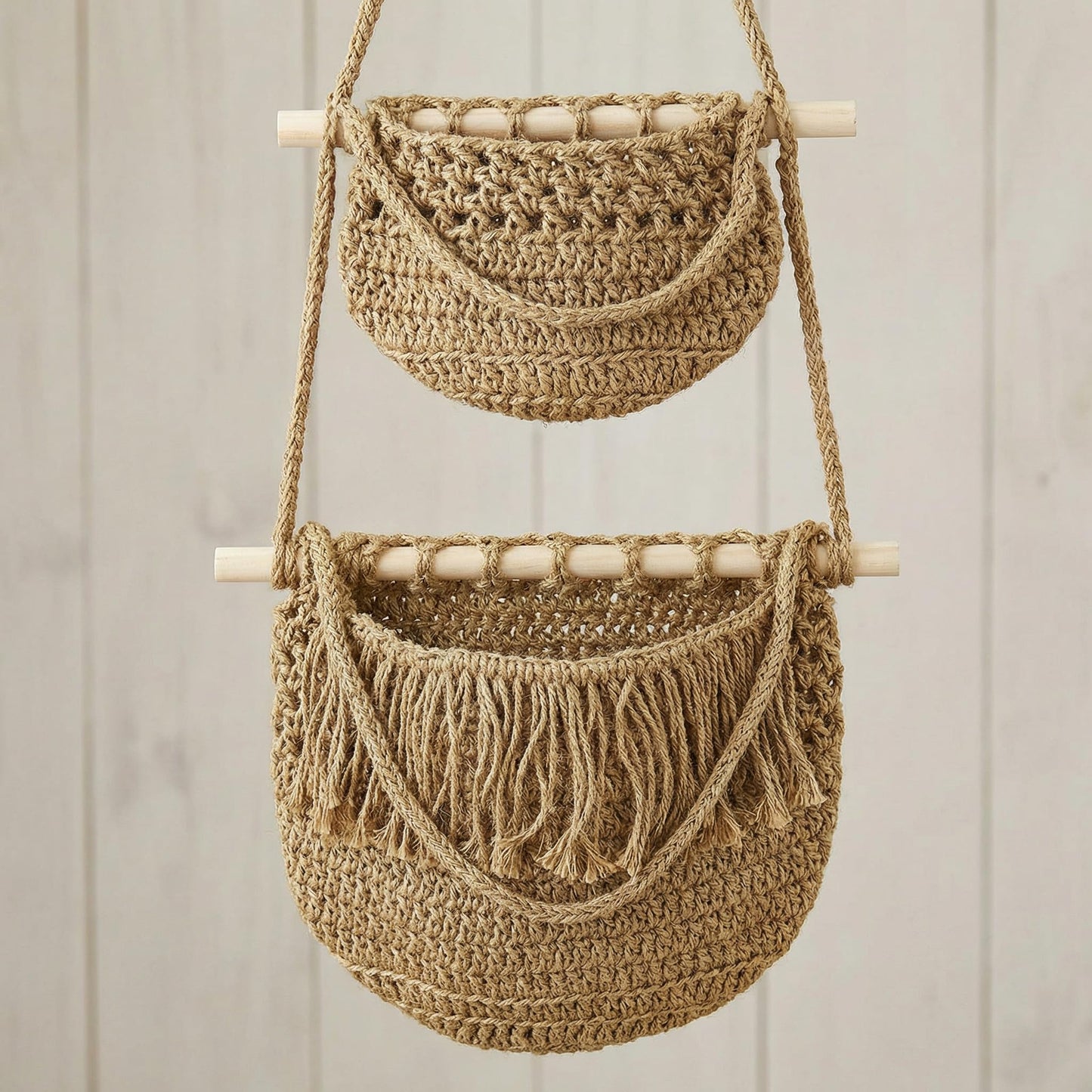Cabilock 3 Tier Hanging Fruit Basket for Kitchen - Boho Macrame Woven Wall Storage for Onion and Potato, Space-Saving Cotton Rope Produce Organizer for Pantry & Bathroom