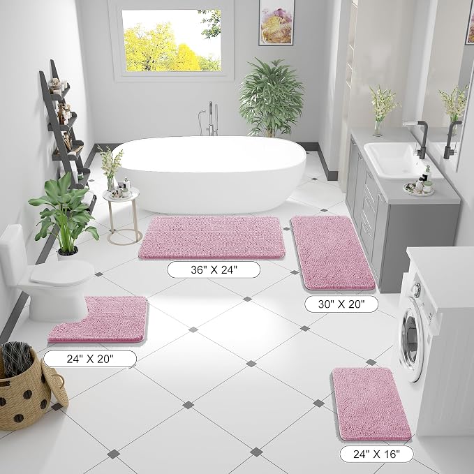 OLANLY Large Bathroom Rugs 40x24, Extra Soft Absorbent Chenille Bath Rugs, Rubber Backing Quick Dry, Machine Washable Bath Mats for Bathroom Floor, Tub and Shower, Home Decor Accessories, Dusty Rose