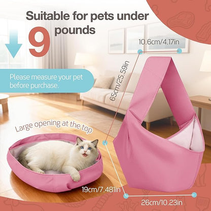 YUDODO Fashion Dog Sling Carrier for Small Dogs Lightweight Crossbody Pet Bag with Safety Strap, Pocket Storage, Machine Washable, Comfortable Travel & Outdoor Sling up to 9 lbs Pink