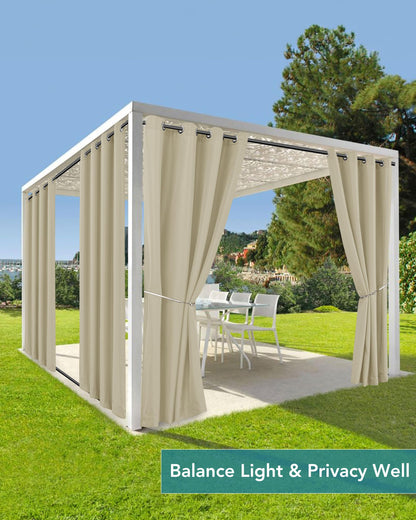 HolidayIdeas Outdoor Curtains for Patio Waterproof-4 Panels 54"x84"-Windproof Weatherproof Privacy Cream Outside Curtains-Grommet Top and Tab Bottom Drape for Gazebo, Porch, Pergola, Cabana, Backyard