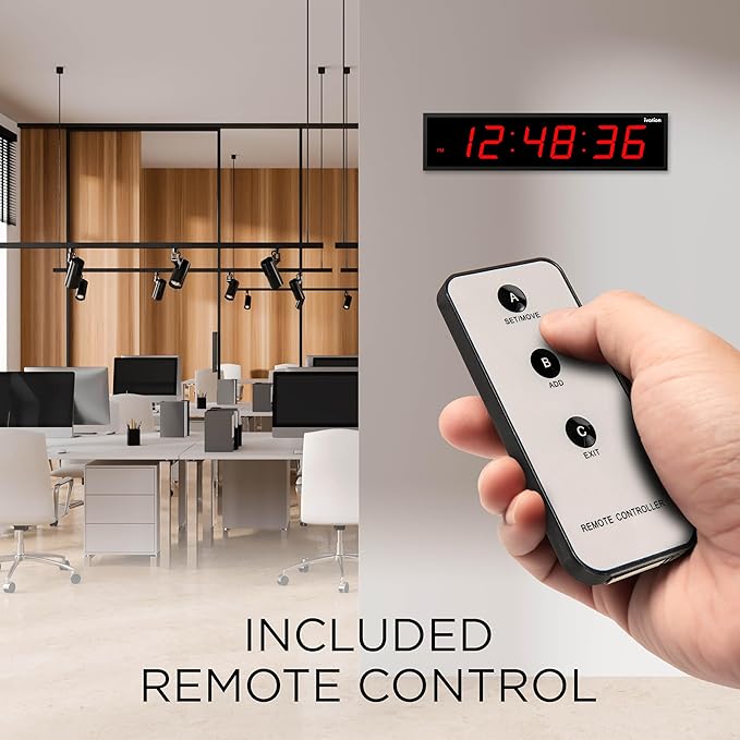 Ivation Oversized Large Digital Wall Clock - Big LED Digital Clock w/Large Display & Durable Aluminum Frame, Shelf or Wall Mount (30 Inch - Red) 6 Brightness Levels | Time Memory | Remote