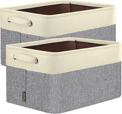 BALEINE 2 Pack Fabric Closet Storage Bins for Shelves, Linen Closet Organizers and Storage, Decorative Baskets for Organizing, Shelf, Clothes, Home, Office (Grey, 14''x10''x8.5'')