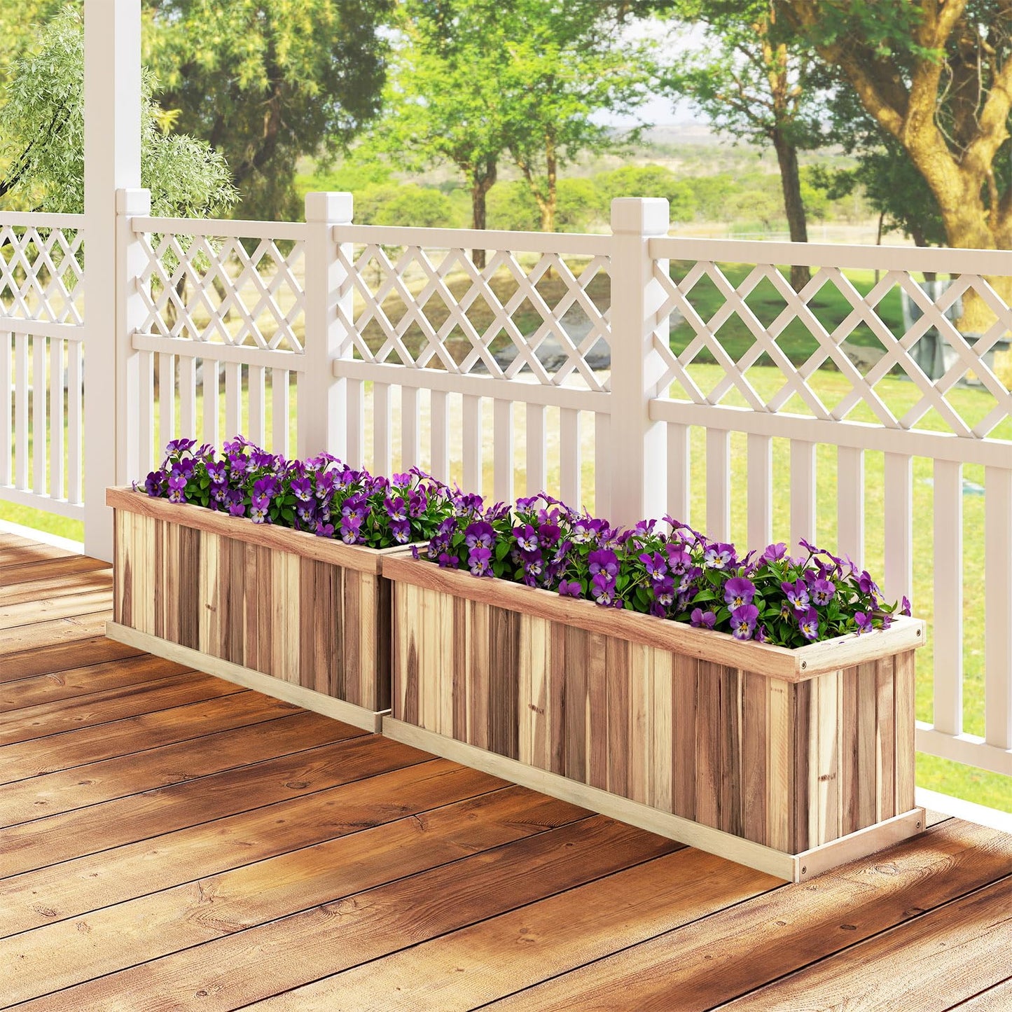 Giantex Acacia Wood Raised Garden Bed, Rectangular Planter Box w/Drainage Gaps, Floor Standing Window Mount for Flower Vegetable Herb Fruit, Outdoor Plant Container for Backyard, Lawn, 36"x12"x12"