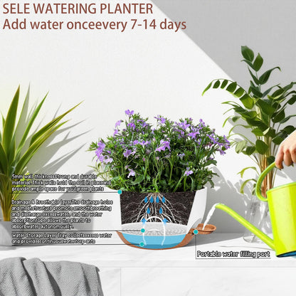 zople 2 Pack 12 Inch Self Watering Hanging Planters for Indoor Plants, Large White Brown Plastic Hanging Pots with Chains for Outdoor Patio Garden Home Decor White Brown