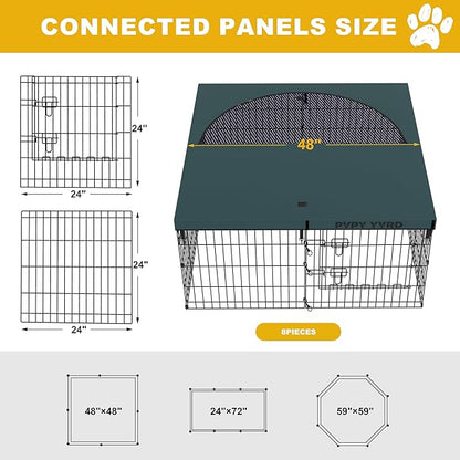 Dog Playpen with Top Cover,Foldable Metal Puppy Play Pen,24x24in 8 Panels Dog Playpen with Door for Indoor Outdoor,Heavy-Duty Pet Exercise Fence for Small Medium Animals