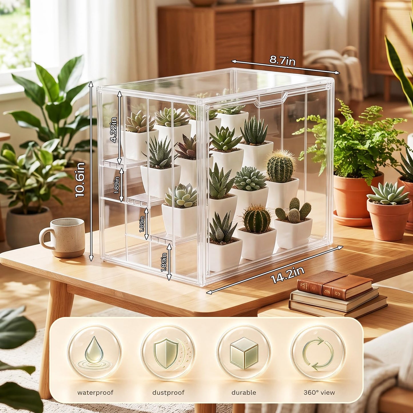Clear Mini Greenhouse Indoor, Tabletop Portable Greenhouse with Magnetic Door Small Acrylic Plant Green House for Seed Starting, Plant Grow Warmer,and Home Gardening Display