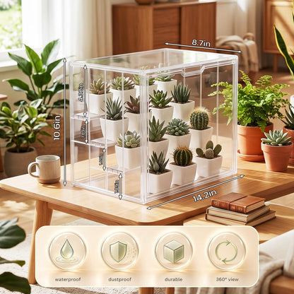 Clear Mini Greenhouse Indoor, Tabletop Portable Greenhouse with Magnetic Door Small Acrylic Plant Green House for Seed Starting, Plant Grow Warmer,and Home Gardening Display