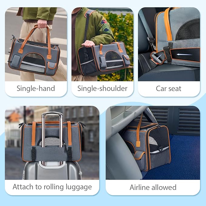 Pesen 18x11x11 Inches Cat Carrier– Fits Pets Up to 16 lbs, Anti-Collapse Design, Multiple Storage Pockets, Cat Carrier Soft Ideal for Medium Cats, Puppy, Rabbits and Other Small Animals