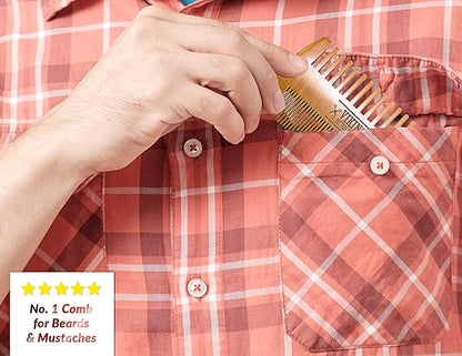 Wooden Beard Comb & Case, Dual Action Fine & Coarse Teeth, Perfect for use with Balms and Oils, Top Pocket Comb for Beards & Mustaches by Viking Revolution