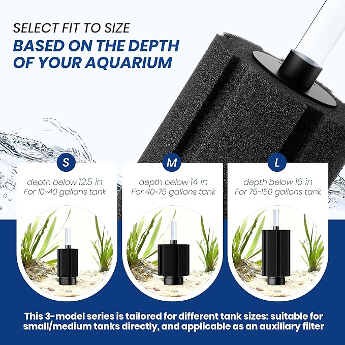 Aquarium 6 Pack 50-80 Gallon Sponge Filter with Air Stone and Ceramic Media Quiet Fish Tank Filters fit Breeding Fry Betta Shrimp Fish Tank
