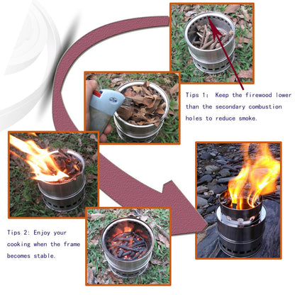 SOLEADER Portable Wood Burning Camp Stoves - Stainless Steel Compact Gasifier Stove - Twig Stove For Camping, Hiking, Picnic, BBQ, Backpacking The 3rd Generation