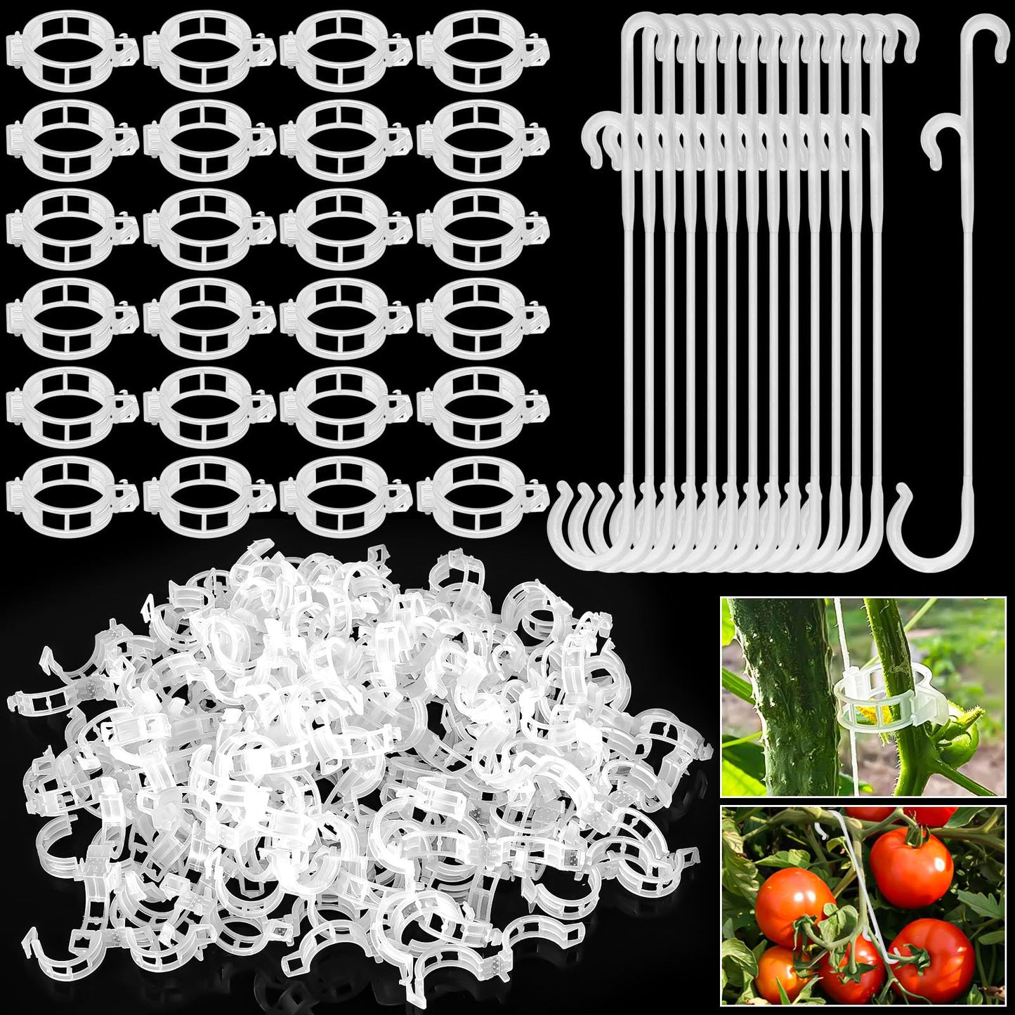 HFXXAD 500Pcs Tomato Clips & Tomato Support j Hooks Plastic Trellis Clips Adjustable Tomato Vine Garden Clips to Prevent Tomatoes Falling Off