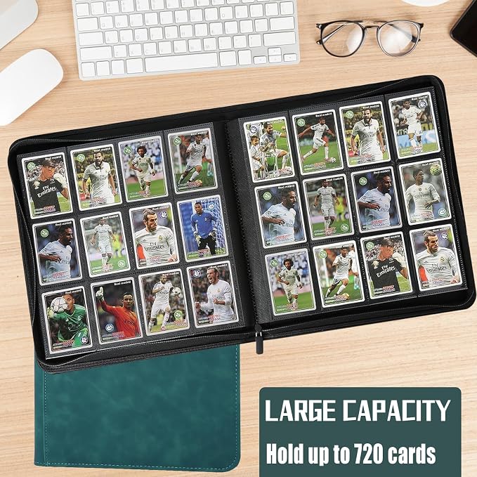 12 Pocket Card Binder,720 Pocket Trading Card Binder，Side Loading Collectible Card Albums for MTG, for TCG Football, Sports, Game Cards Dark Green