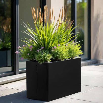 TISUWING Galvanized Steel Rectangular Planter, 16"x 12"x 12" Small Planters for Outdoor Plants, Black Outdoor Planter with Drainage Holes