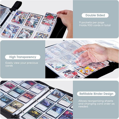 ProCase 900 Pockets Card Binder with Clear Window for Trading Cards, 9 Double Sided Pockets Cards Colletction Album Holder with Removable Sleeves for MTG, TCG, Sports Cards, Football Cards-Yellow