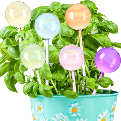 Maxdot 6 Pcs 6.7 Oz Plant Watering Globes Glass Automatic Self Watering Planter Bulbs Self Feeder Balls Irrigation Device Auto Waterer Planter Insert Stakes for Indoor Outdoor Garden Potted