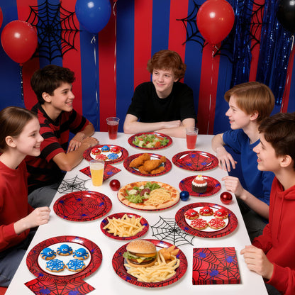 Watch Me Fly 75pcs Spider Party Supplies - Disposable Spider Web Paper Plates & Napkins (25pcs 9" & 7" Plates, 25pcs Napkins) for Birthdays, Halloween, Birthday, and Parties Decoration