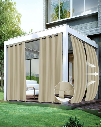 HolidayIdeas Outdoor Curtains for Patio Waterproof-4 Panels 54"x84"-Windproof Weatherproof Privacy Cream Outside Curtains-Grommet Top and Tab Bottom Drape for Gazebo, Porch, Pergola, Cabana, Backyard
