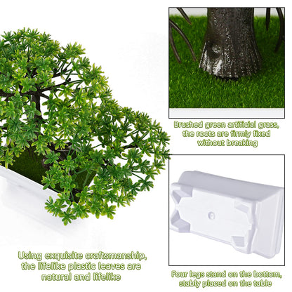 Frjjthchy Mini Artificial Bonsai Tree Plants with Plastic Cement Pots for Home Office Décor (Green)