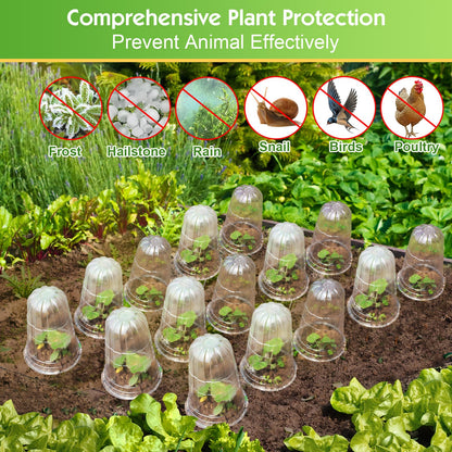 SEOIMU 20 Pcs Upgraded Transparent Garden Cloches for Plants, Reusable Plant Covers, Plant Protectors from Animals for Garden Plants, Plant Covers Freeze Protection, Compatible with Slug Collar