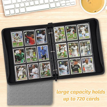 GERMUN 3 Ring 9 Pocket Zipper Card Binder, 720 Double Sided Standard PU Trading Card Album Folder for TCG & Sports Cards, Not Fit Top Loaders(Grey2)